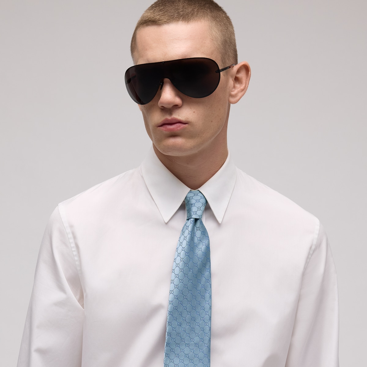 Sky Blue GG Pattern Silk Tie - thumbnail 2