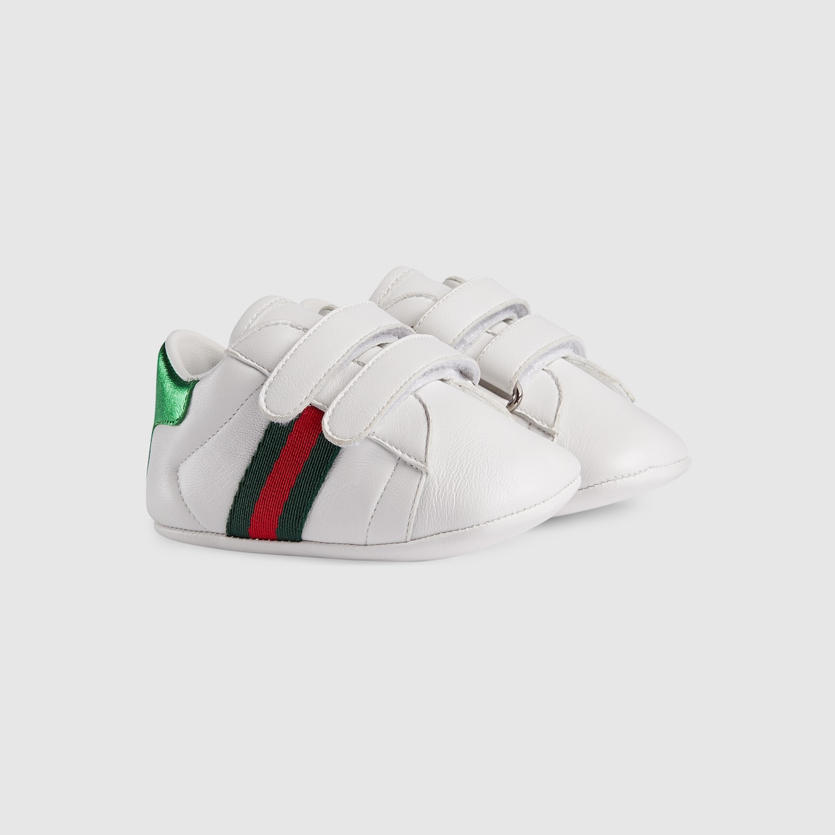 Baby Ace Sneaker White Leather Velcro With Green & Red Web - thumbnail 2