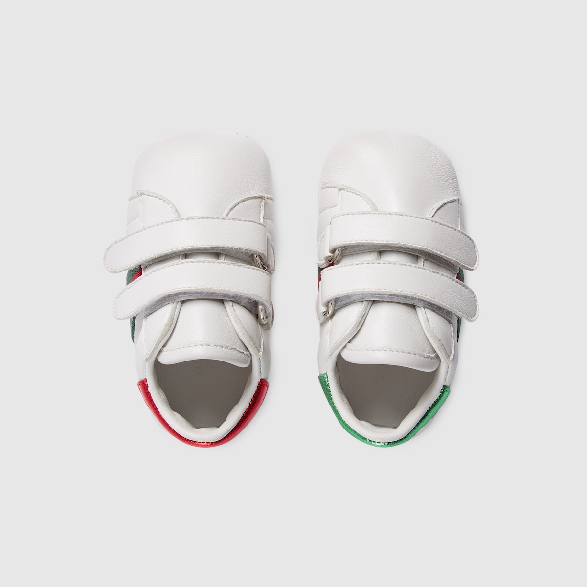 Baby Ace Sneaker White Leather Velcro With Green & Red Web - thumbnail 3