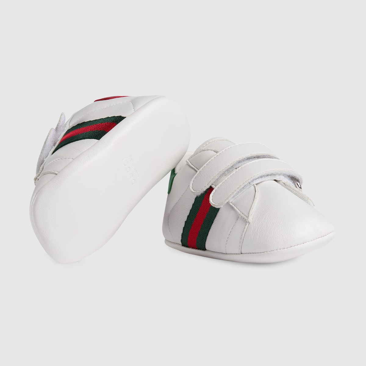 Baby Ace Sneaker White Leather Velcro With Green & Red Web - thumbnail 5