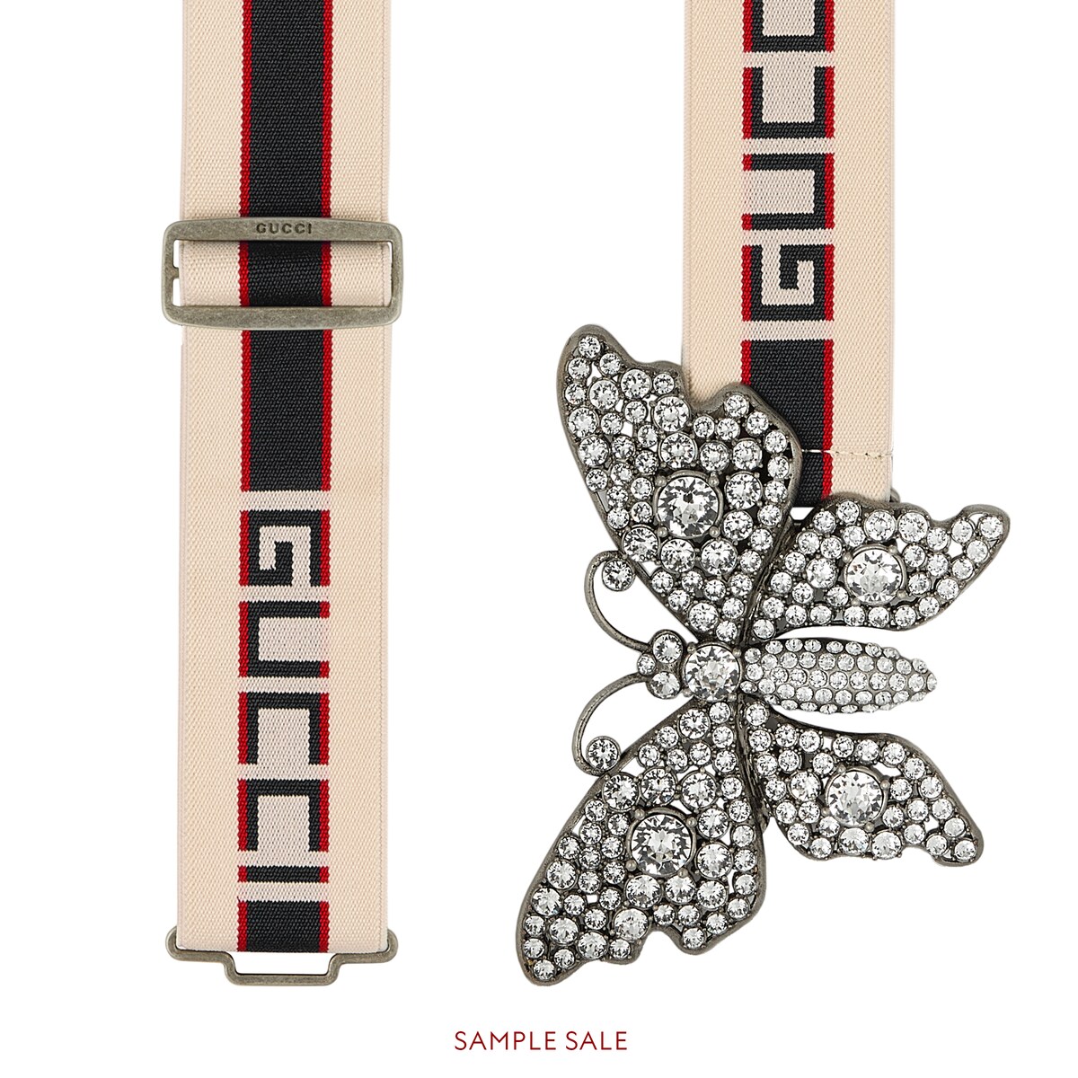 red/black Gucci stripe belt with butterfly GUCCI® US