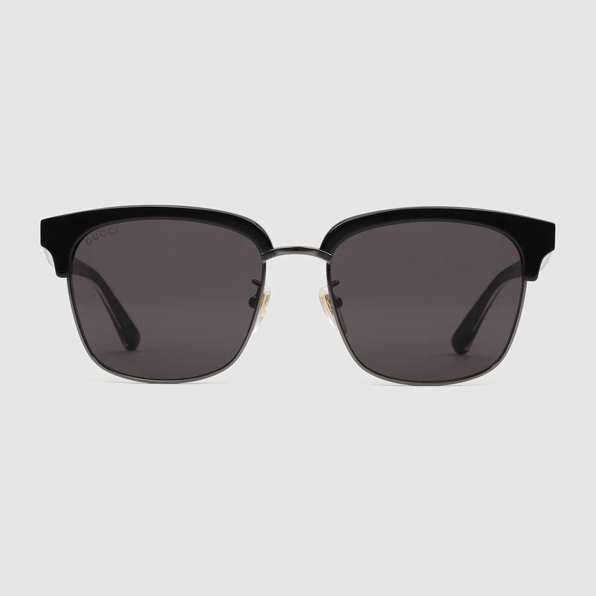 Rectangular frame sunglasses in shiny black ruthenium metal