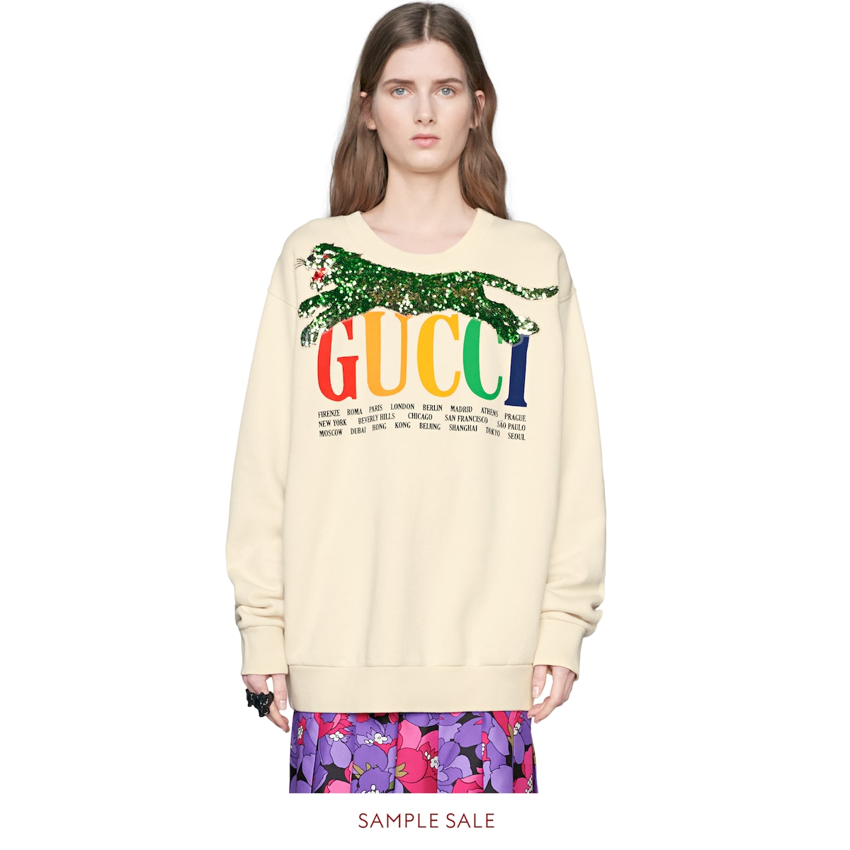 Oversize sweatshirt with Gucci Cities and tiger in Natural heavy felted