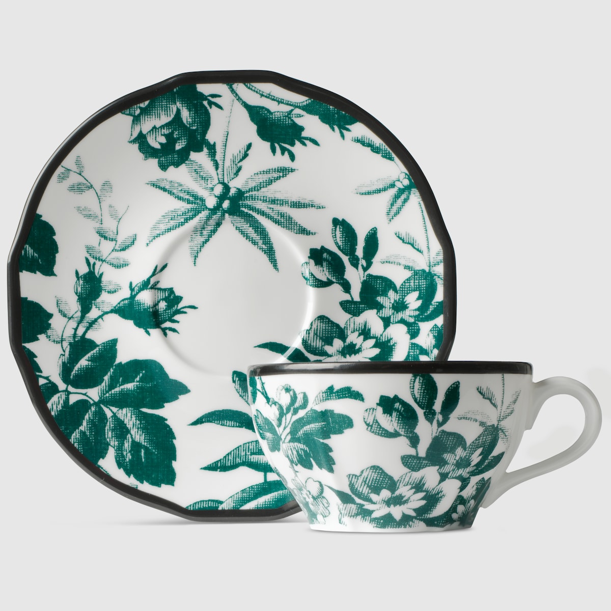 Green Herbarium Demitasse Cup And Saucer, Double Set