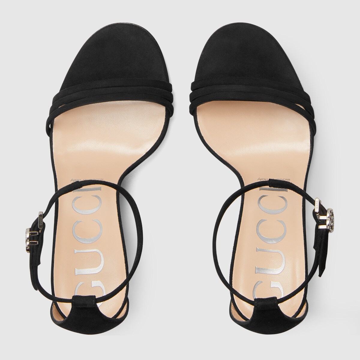 Gucci Crystal-Embellished Suede Sandals In Black