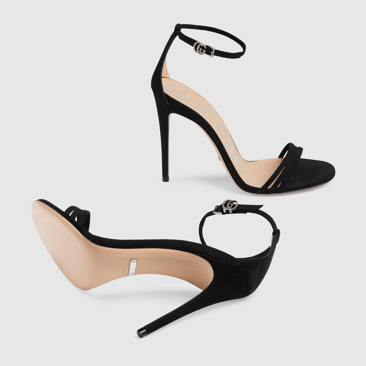 Gucci Crystal-Embellished Suede Sandals In Black