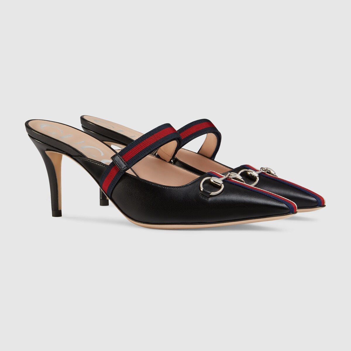 Gucci Horsebit-Detailed Grosgrain-Trimmed Leather Mules In Black