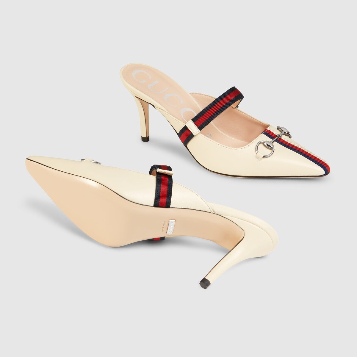 Gucci Horsebit-Detailed Grosgrain-Trimmed Leather Mules In Neutrals