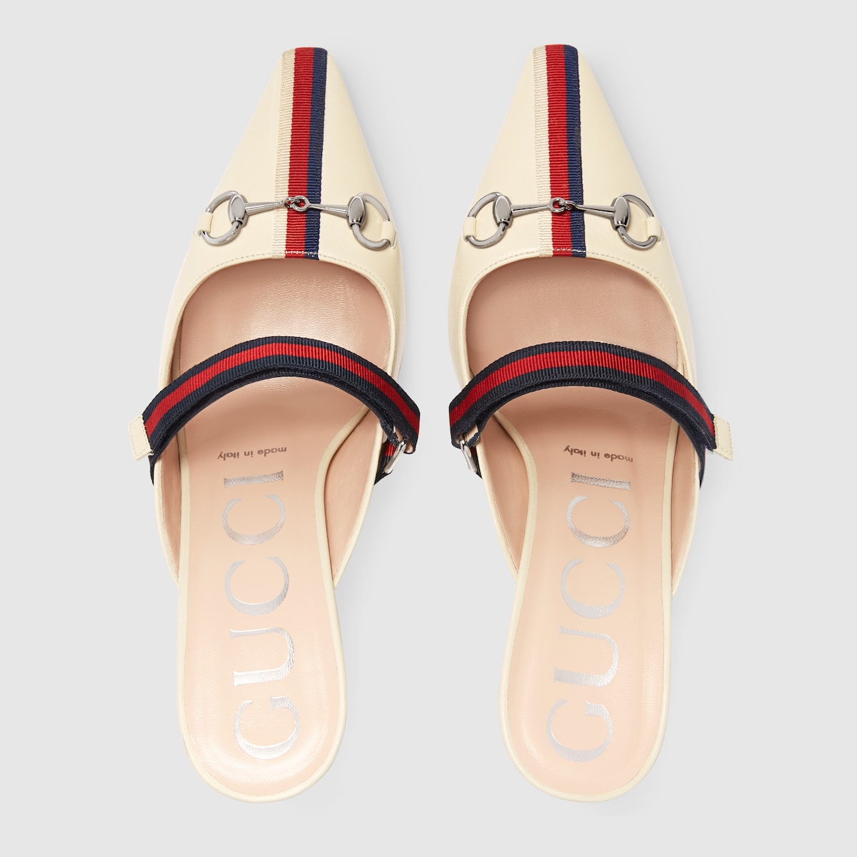 Gucci Horsebit-Detailed Grosgrain-Trimmed Leather Mules In Neutrals