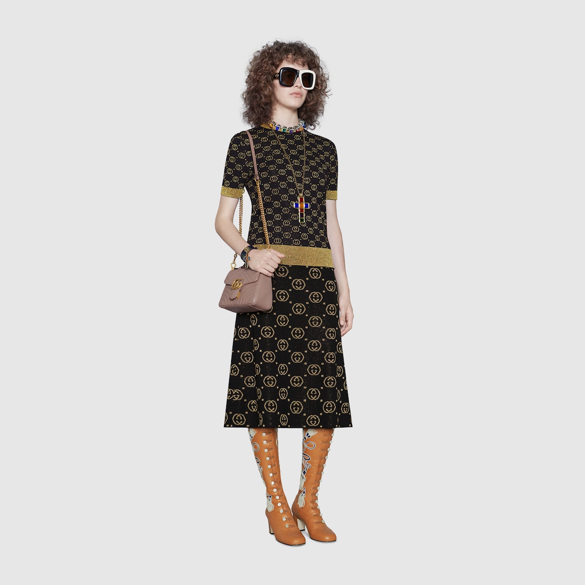 Gucci Metallic Intarsia Wool-blend Sweater In Black Wool