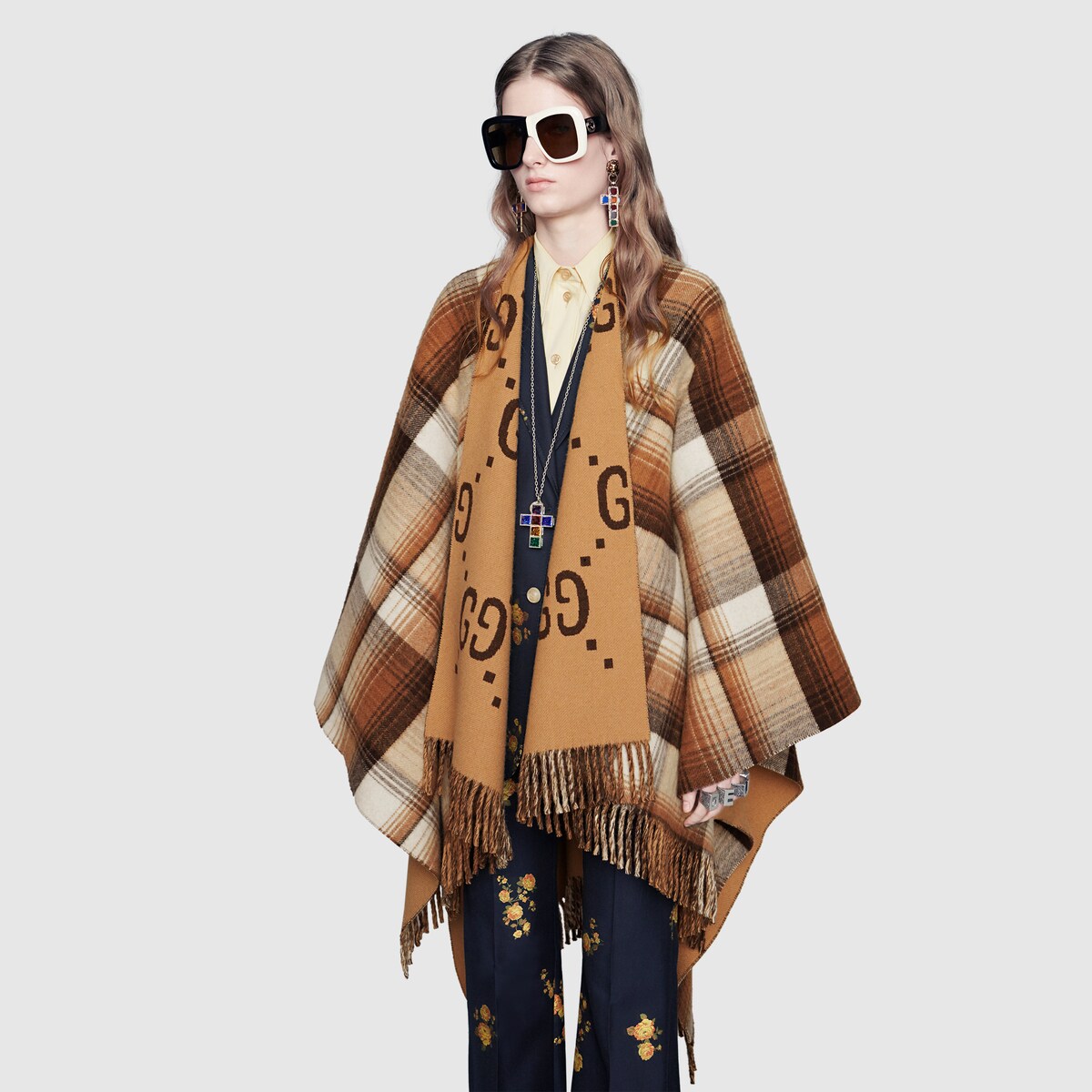 Brown GG Wool Reversible Poncho | GUCCI® MX