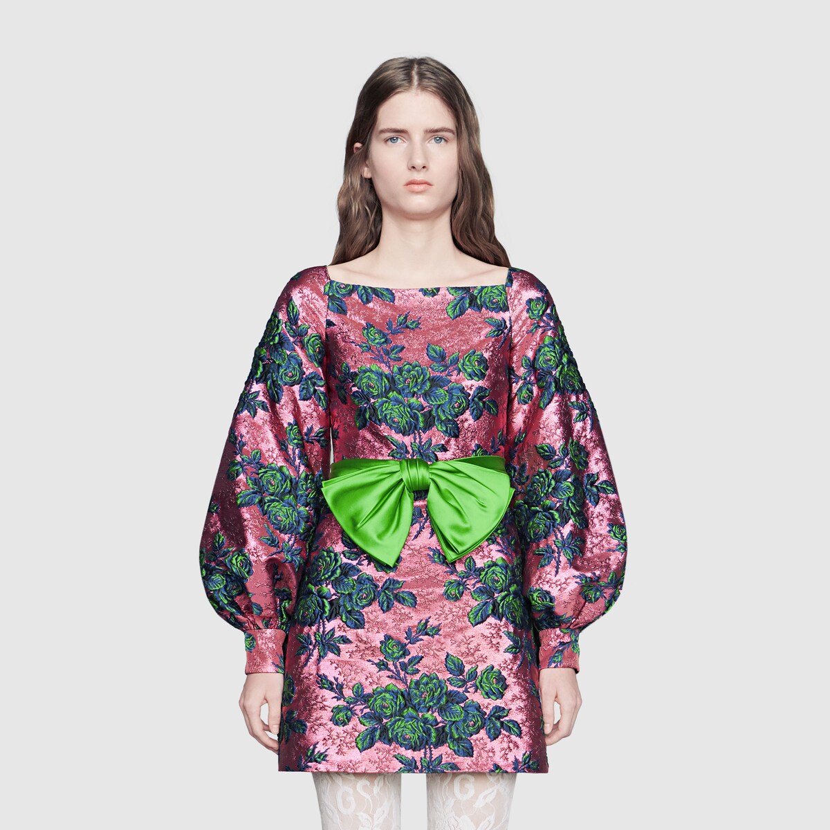 pink and green gucci dress Gucci Silk Floral Bow Tie Long Dress Navy Pink Green Size 38 M Italy Auth Japan