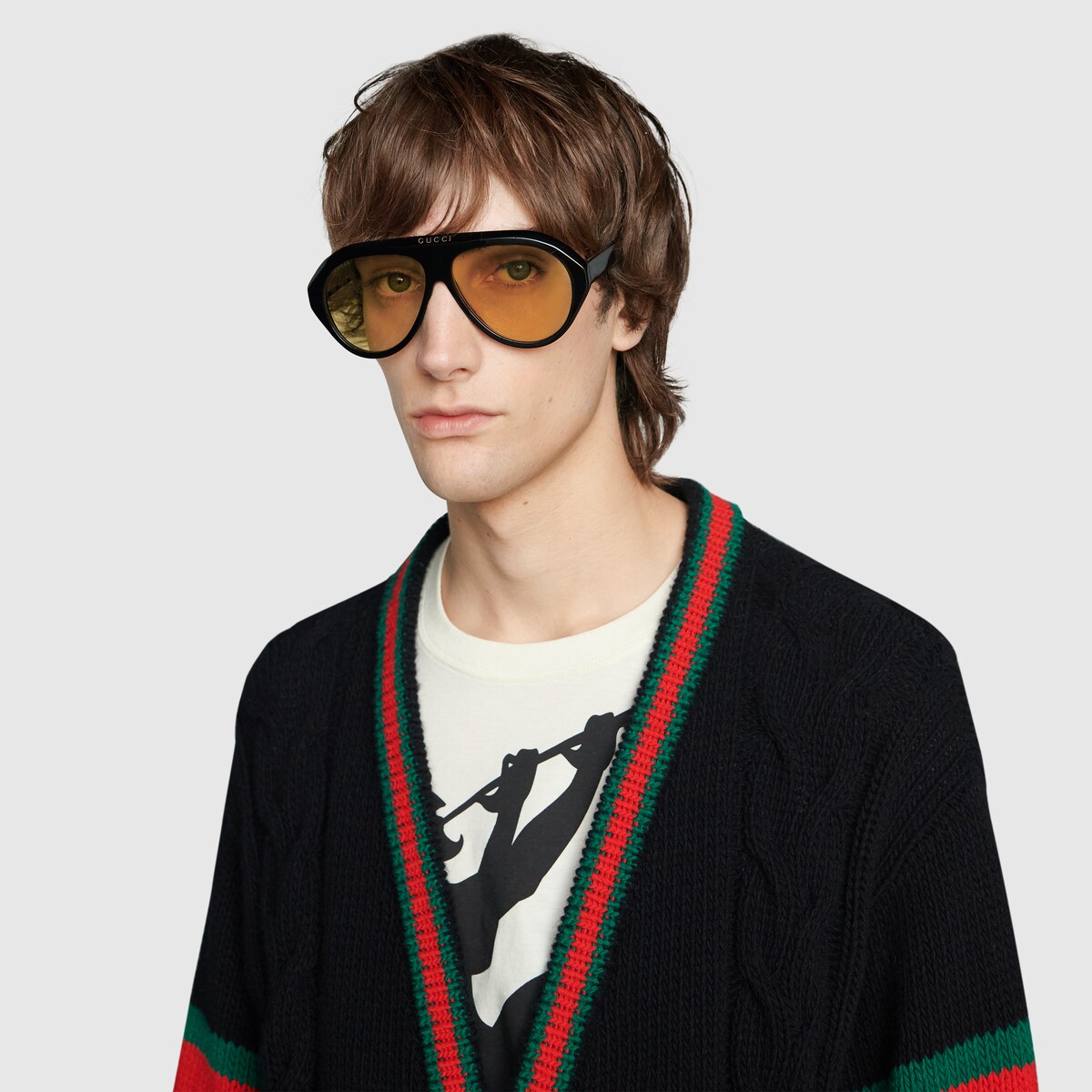 Gucci Navigator Sunglasses With Double G In Black ModeSens