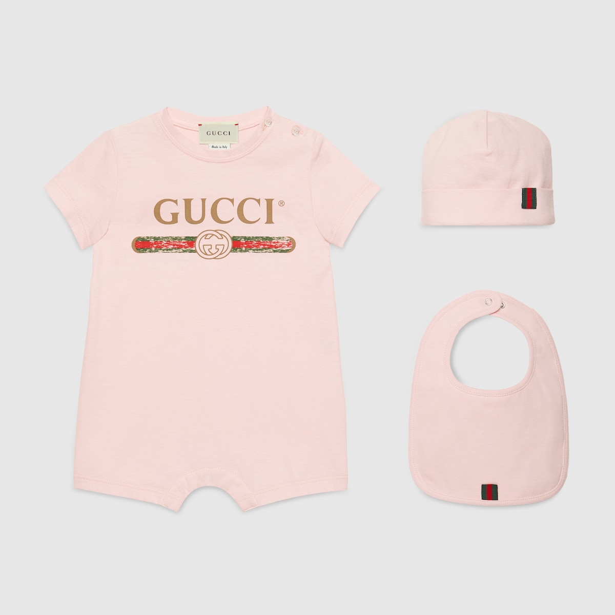 Pale Pink Cotton Baby Gift Set With Gucci Logo