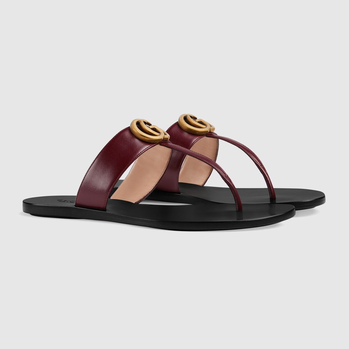 GUCCI LEATHER THONG SANDAL WITH DOUBLE G,497444A3N006629