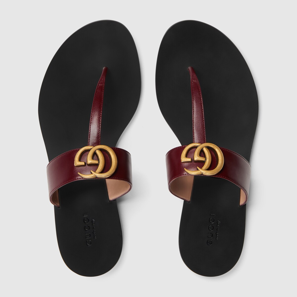 GUCCI LEATHER THONG SANDAL WITH DOUBLE G,497444A3N006629