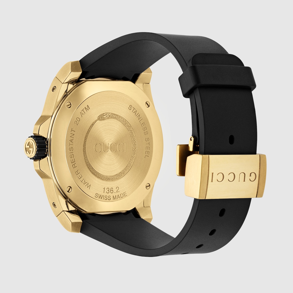 Black Rubber Gucci Dive Watch, 45mm With Yellow Gold Snake GUCCI® US