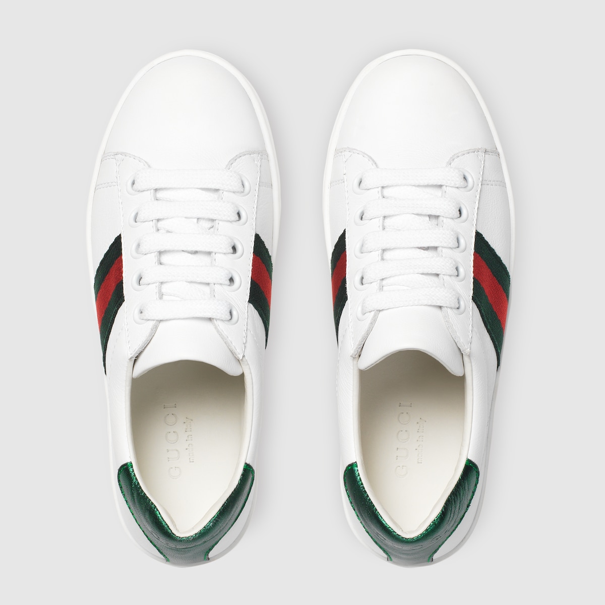 Children's Ace Sneaker White Leather With Green & Red Web