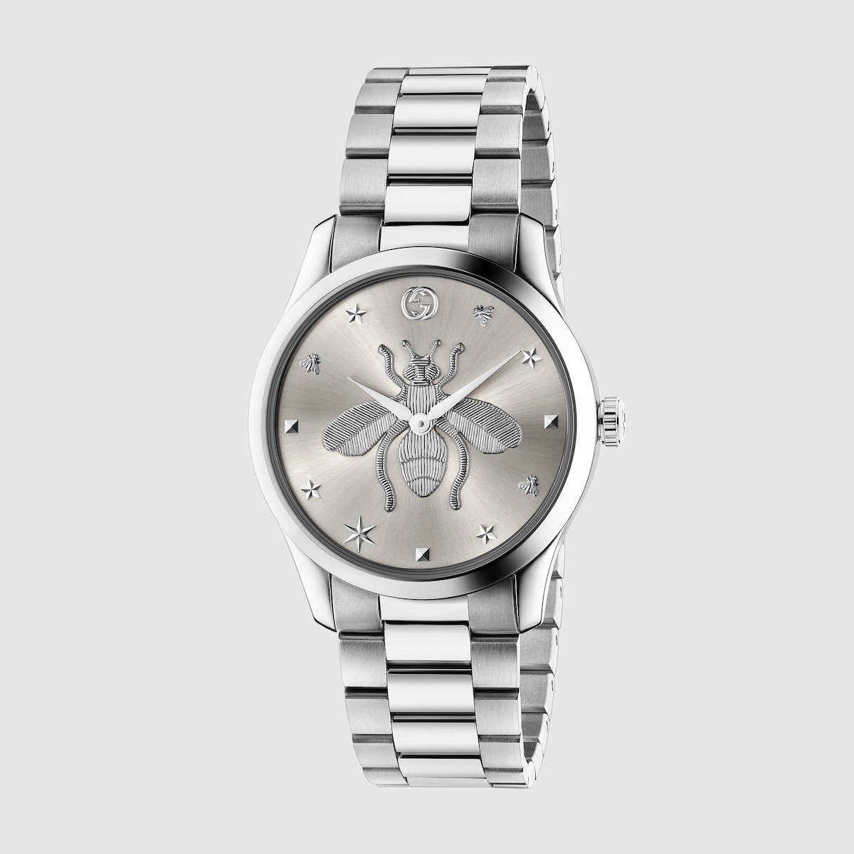 Steel G-timeless Watch, 38mm With Silver Sunbrushed Dial & Bee 