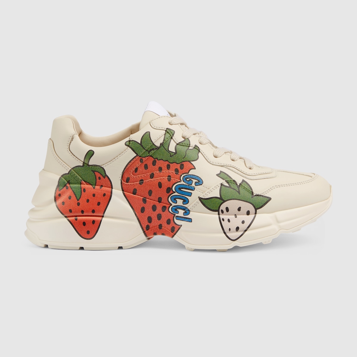 White Leather Women's Rhyton Sneaker With Gucci Strawberry GUCCI® US