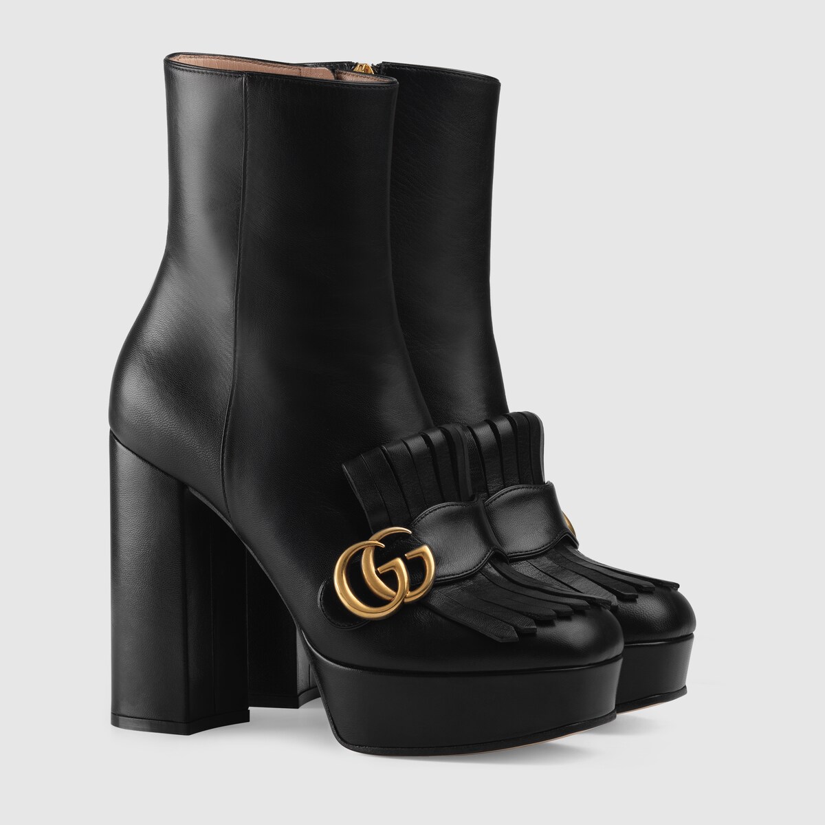 gucci leather platform ankle boot with fringe