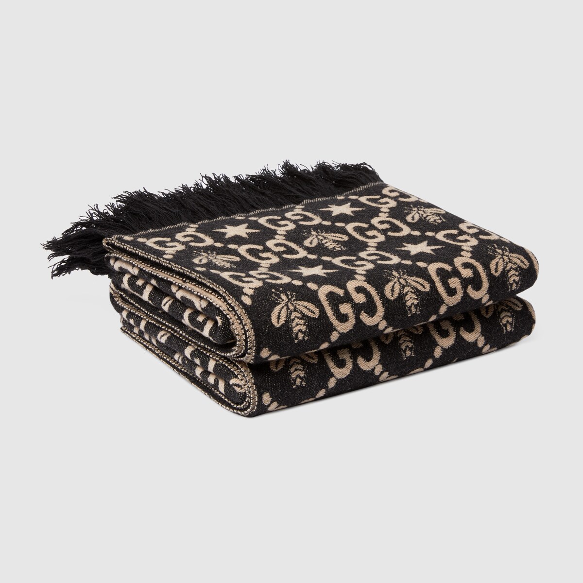 Black Wool GG Pattern Throw Blanket GUCCI® SE