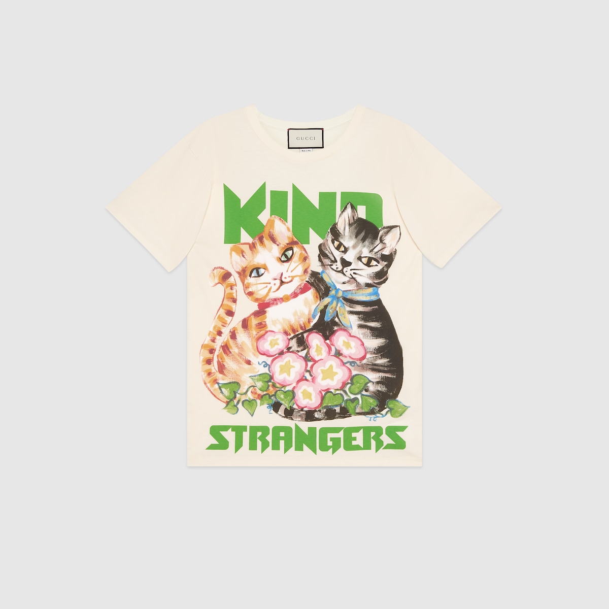 Oversize T shirt with cats print in off white cotton GUCCI