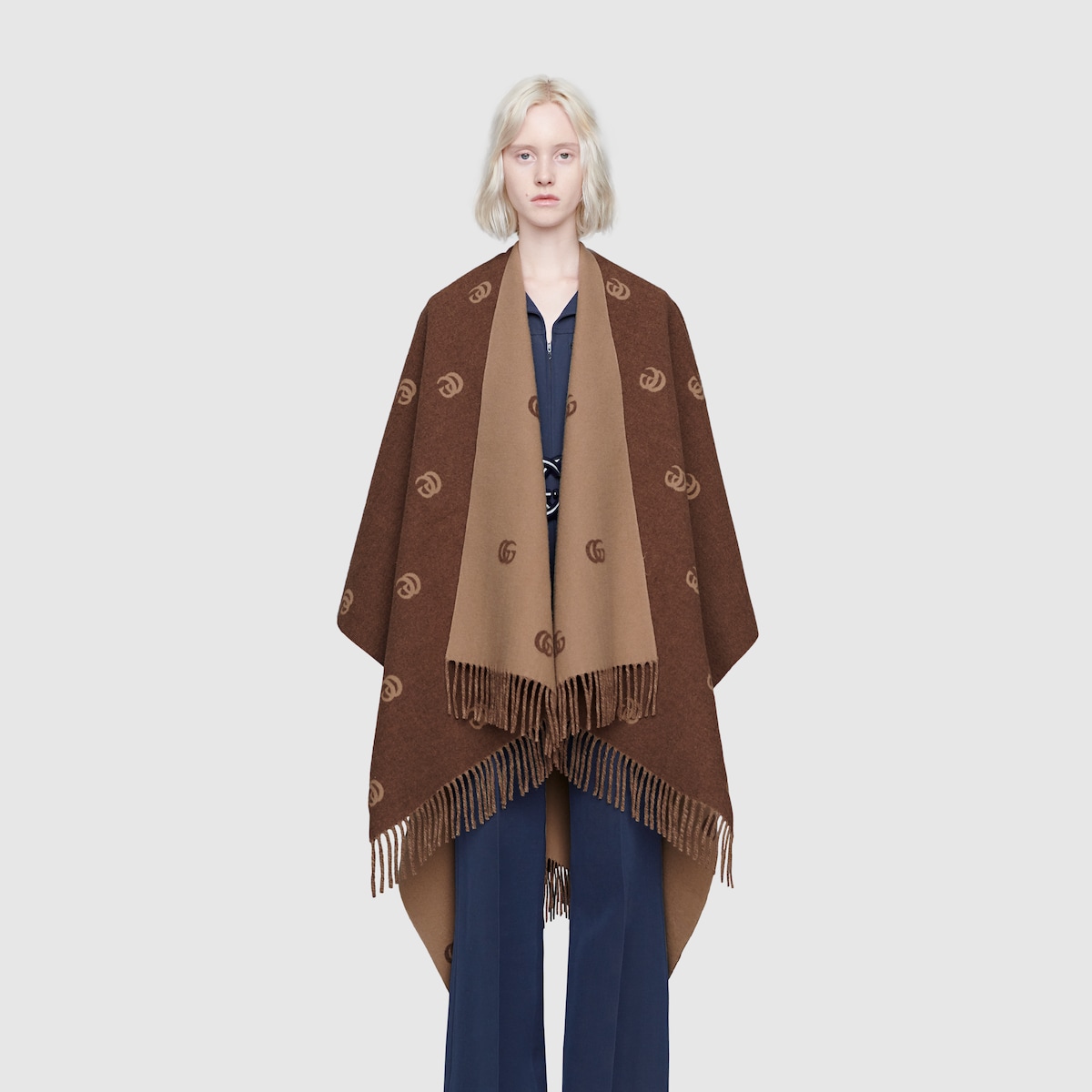 Double G Wool Reversible Poncho With Pattern | GUCCI® AU