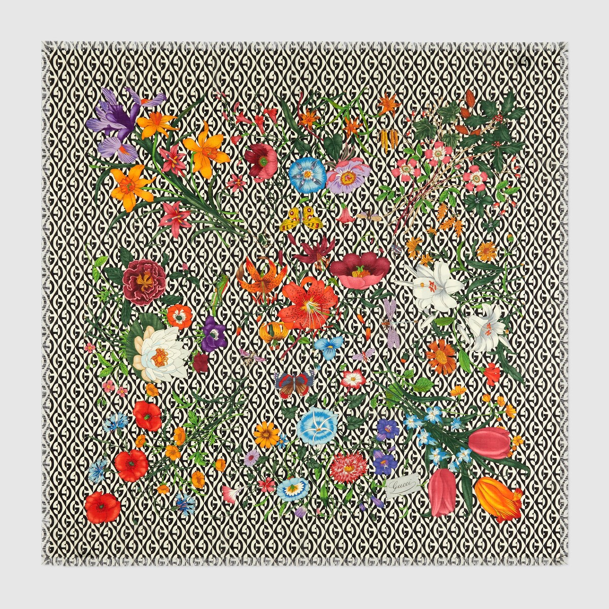 شال من الصوف مع طبعة Flora وشعار G المُعيّني | GUCCI® AE
