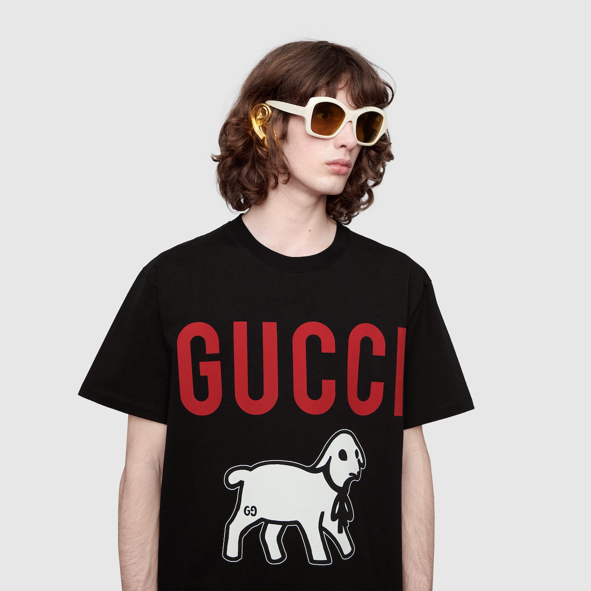 Black Cotton Oversize TShirt With Gucci Lamb GUCCI® Australia