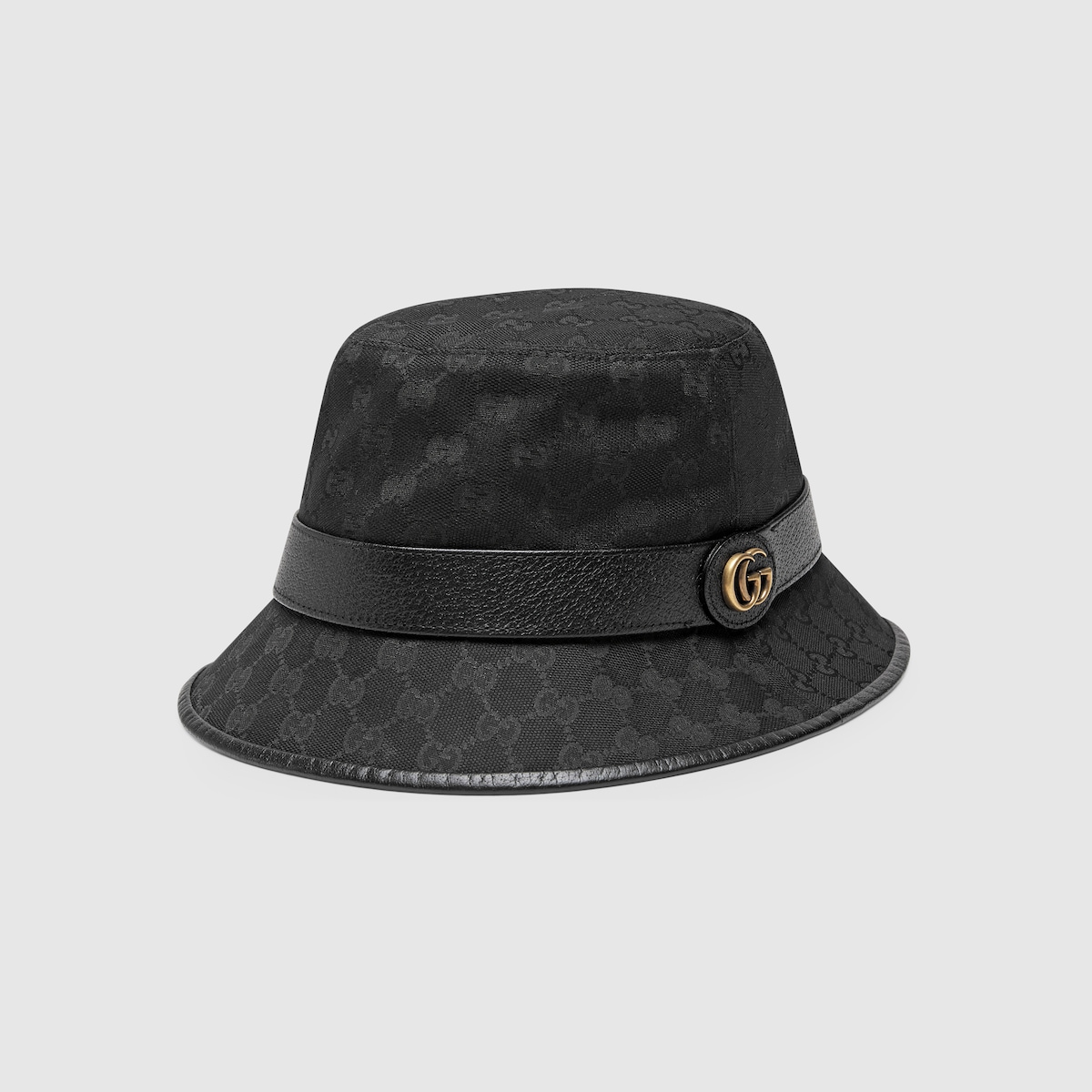 Gucci Leather Trimmed Monogrammed Canvas Bucket Hat Men Black Hats