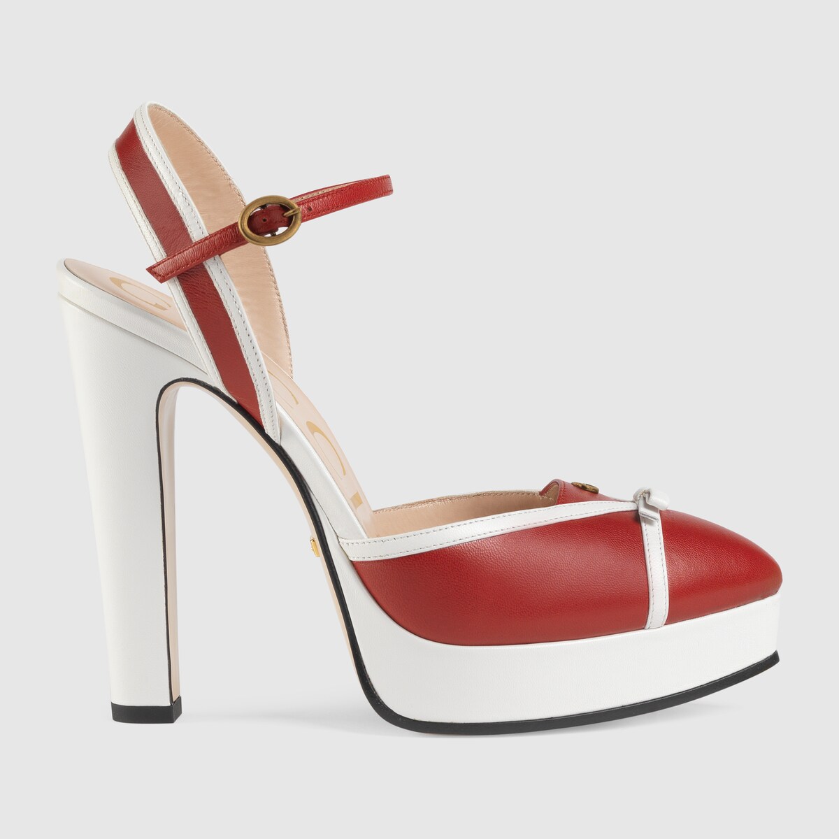 gucci red heels with strap