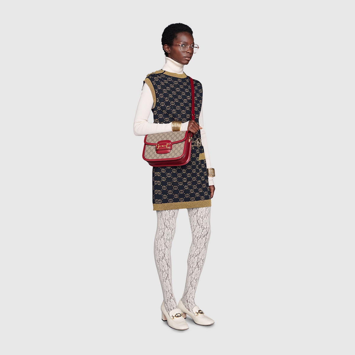GG Supreme Red Gucci 1955 Horsebit Shoulder Bag GUCCI US