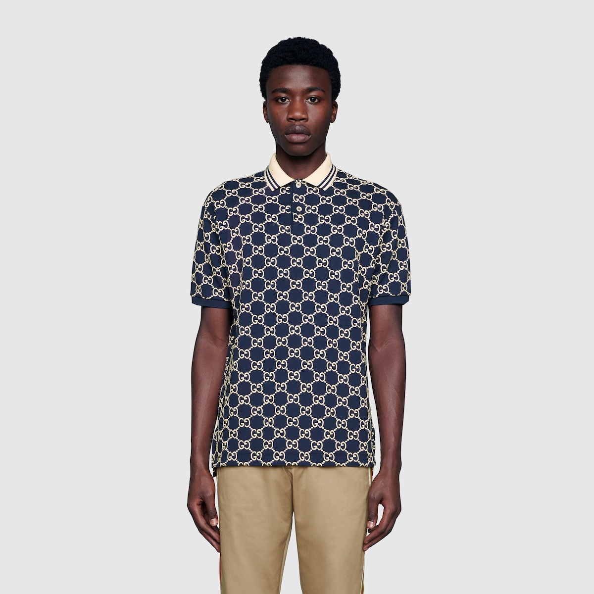 GG stretch cotton polo in dark blue cotton piquet | GUCCI® US