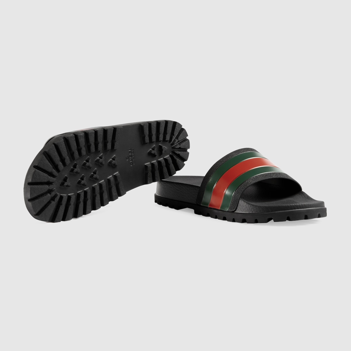 Black Gucci Web Rubber Slide Sandals GUCCI US