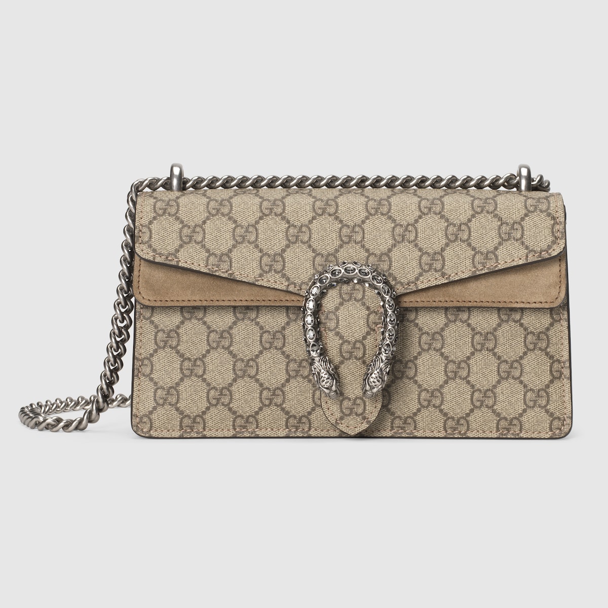 Dionysus medium shoulder bag in GG Supreme and taupe suede