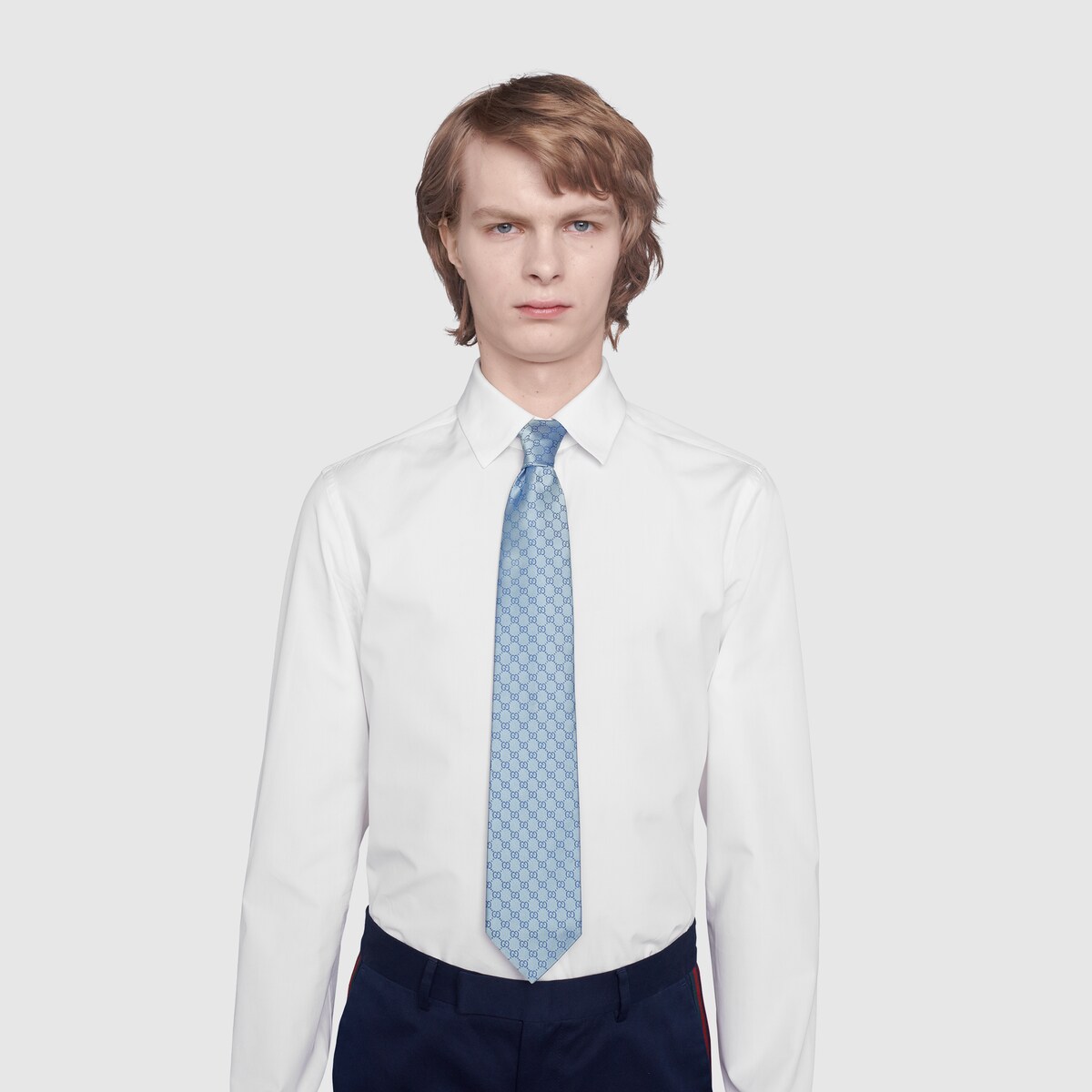 Sky Blue GG Pattern Silk Tie