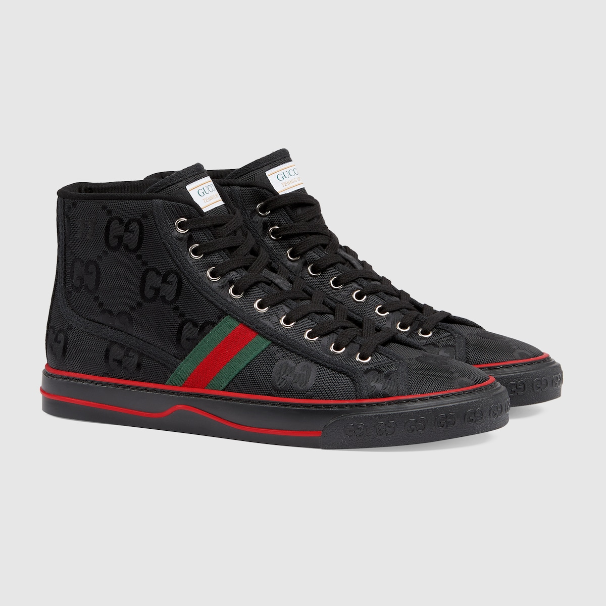 Zapatilla caña alta Gucci Off The Grid hombre en ECONYL® con GG negro