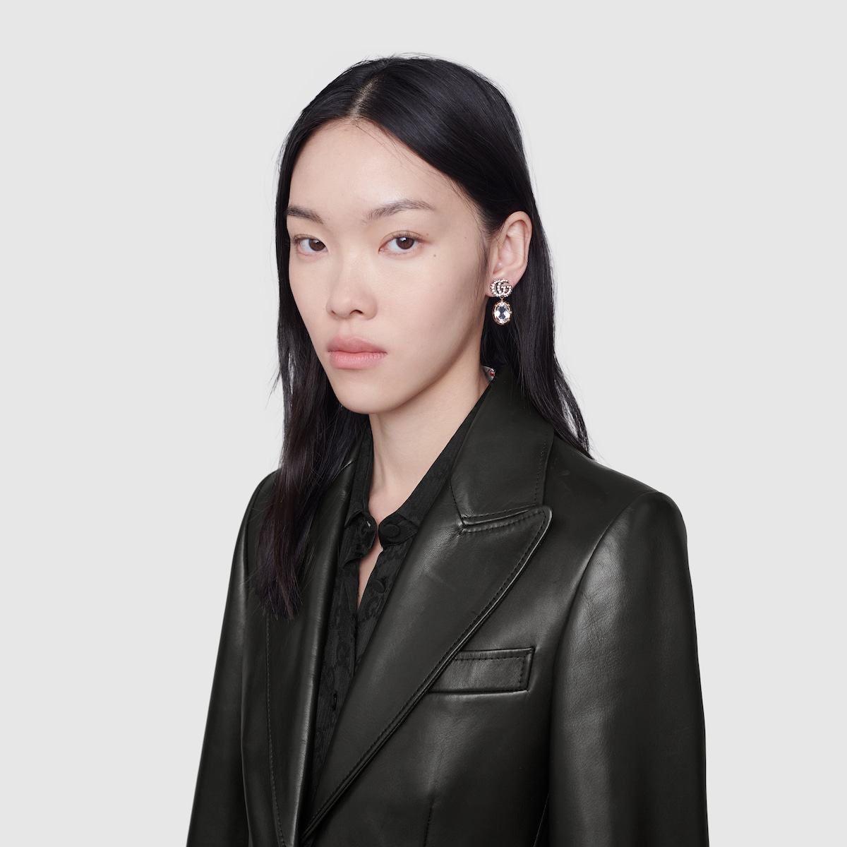 Double G Earrings With Crystals In Aged Gold Metal | GUCCI® US