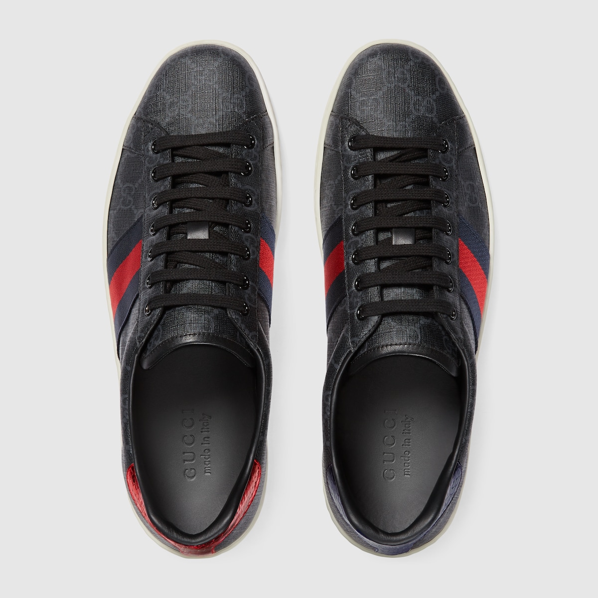 Men s Ace Sneaker Black GG Supreme Canvas With Blue Red