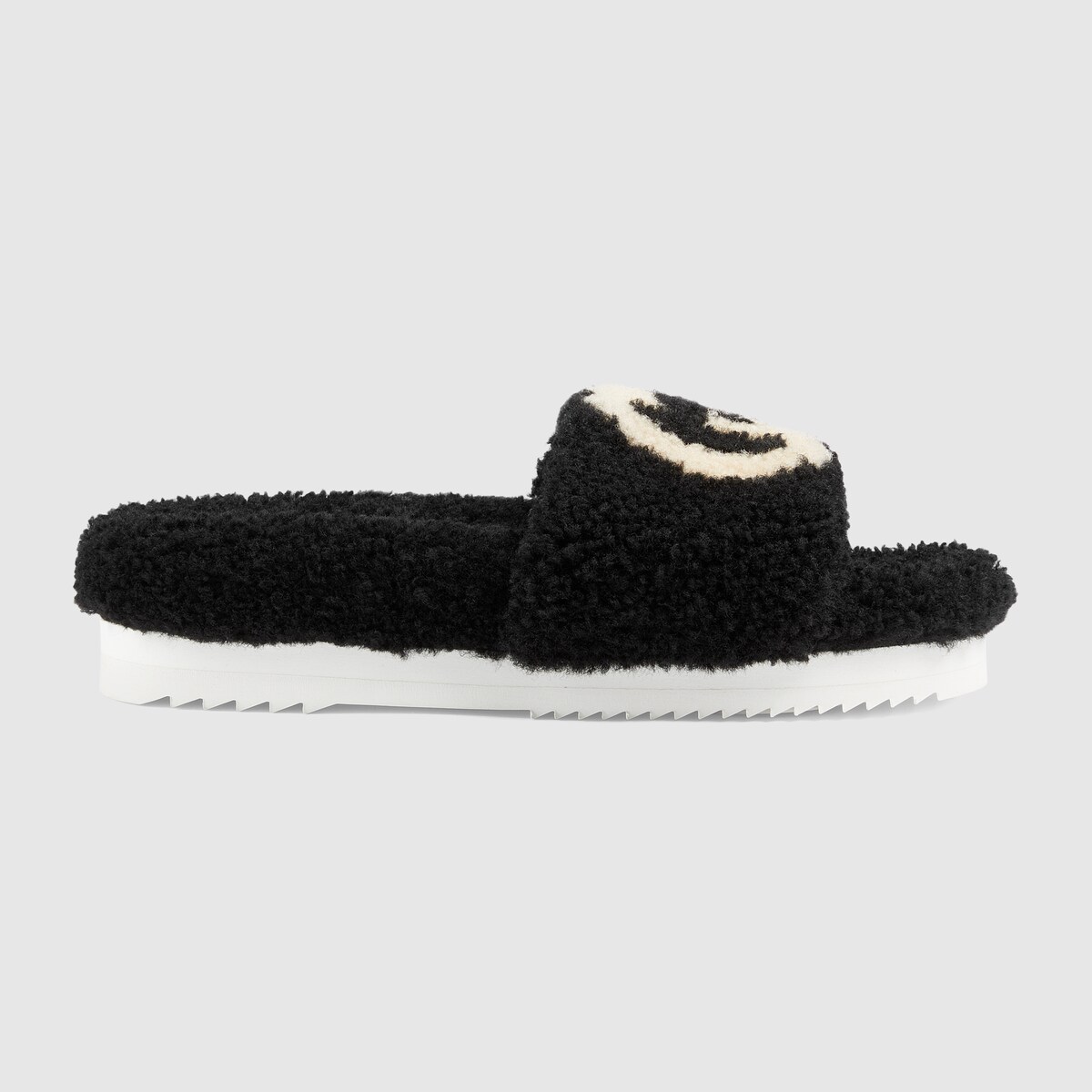 Women's slide sandal with Interlocking G in black merino wool GUCCI® AE