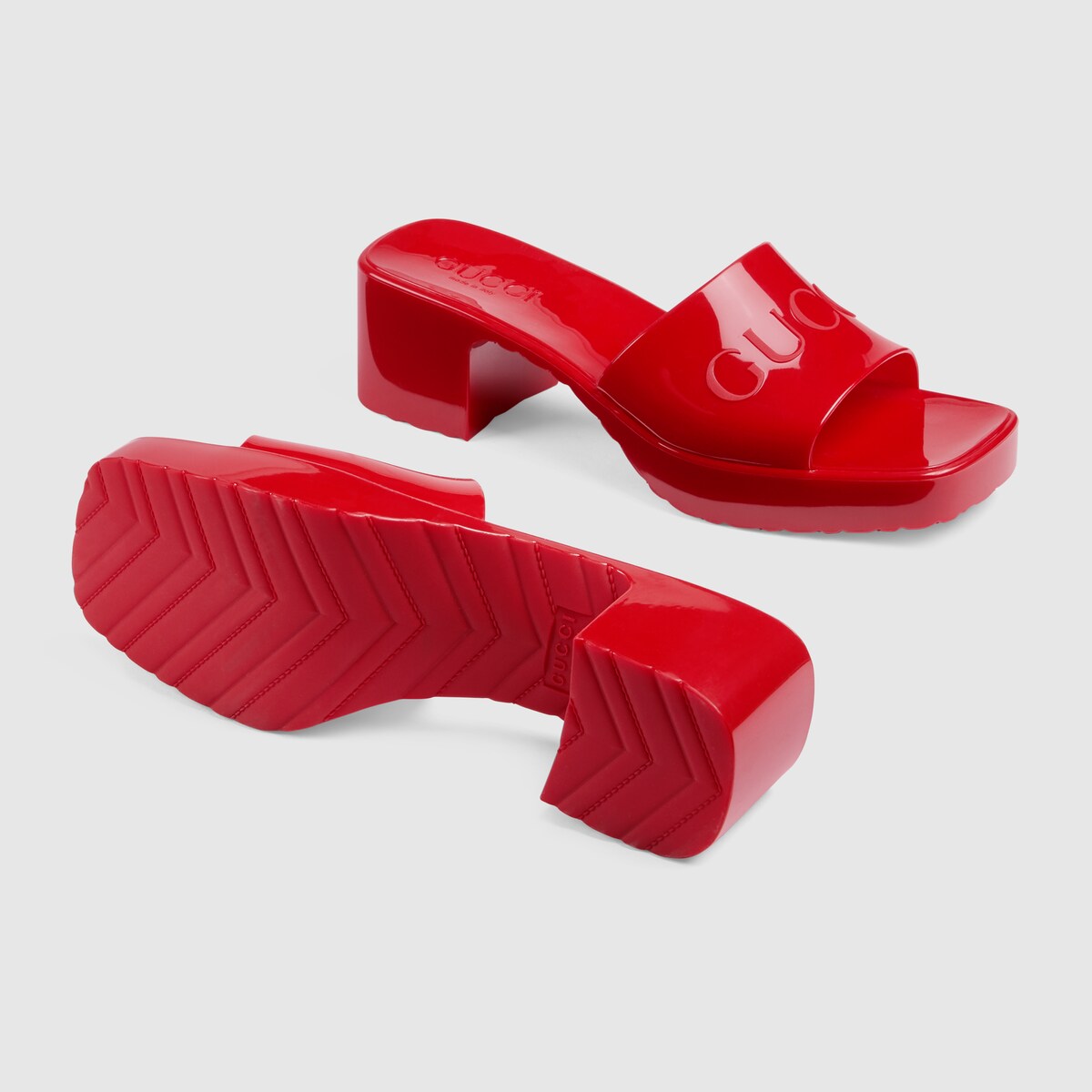 Women's slide sandal with Gucci logo in Hibiscus red rubber GUCCI® US