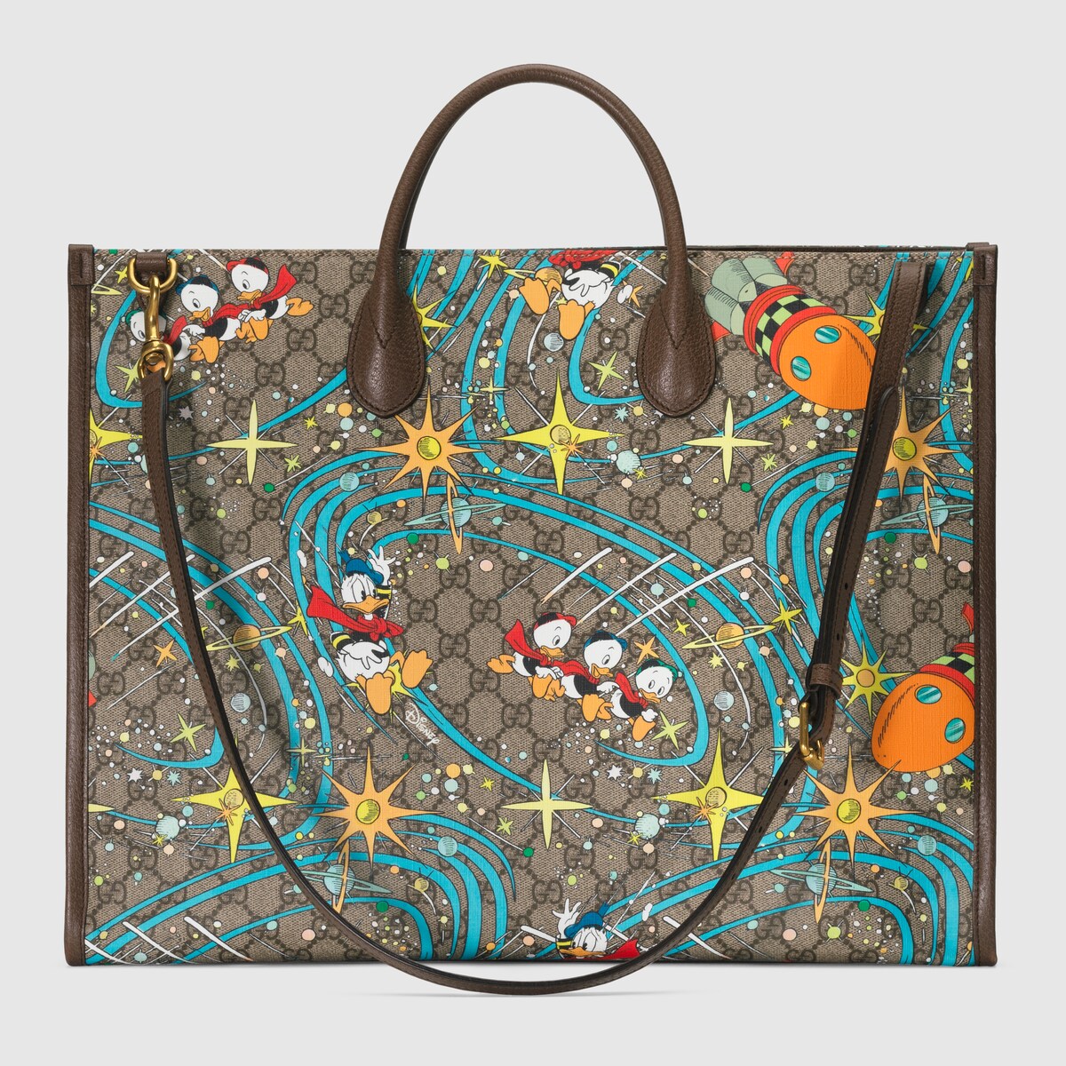 Disney x Gucci Donald Duck Large Tote Bag In Beige & Ebony GG Supreme