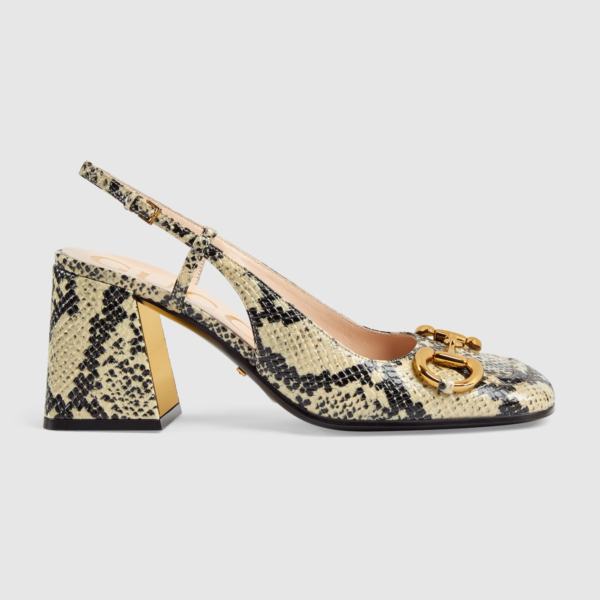 Gucci Python High Heels Women's Mid-Heel Slingback With Horsebit In Python Print Leather ...