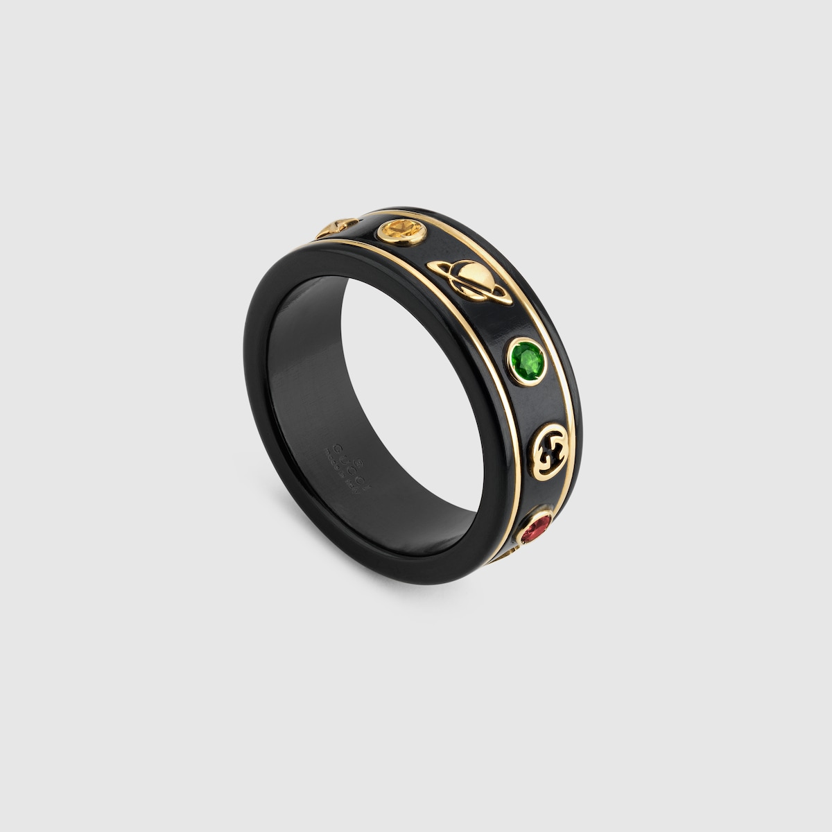 【最大割引】GUCCI　ブラックストーン ビジューデザイン ブラック×ゴールド アクセサリー