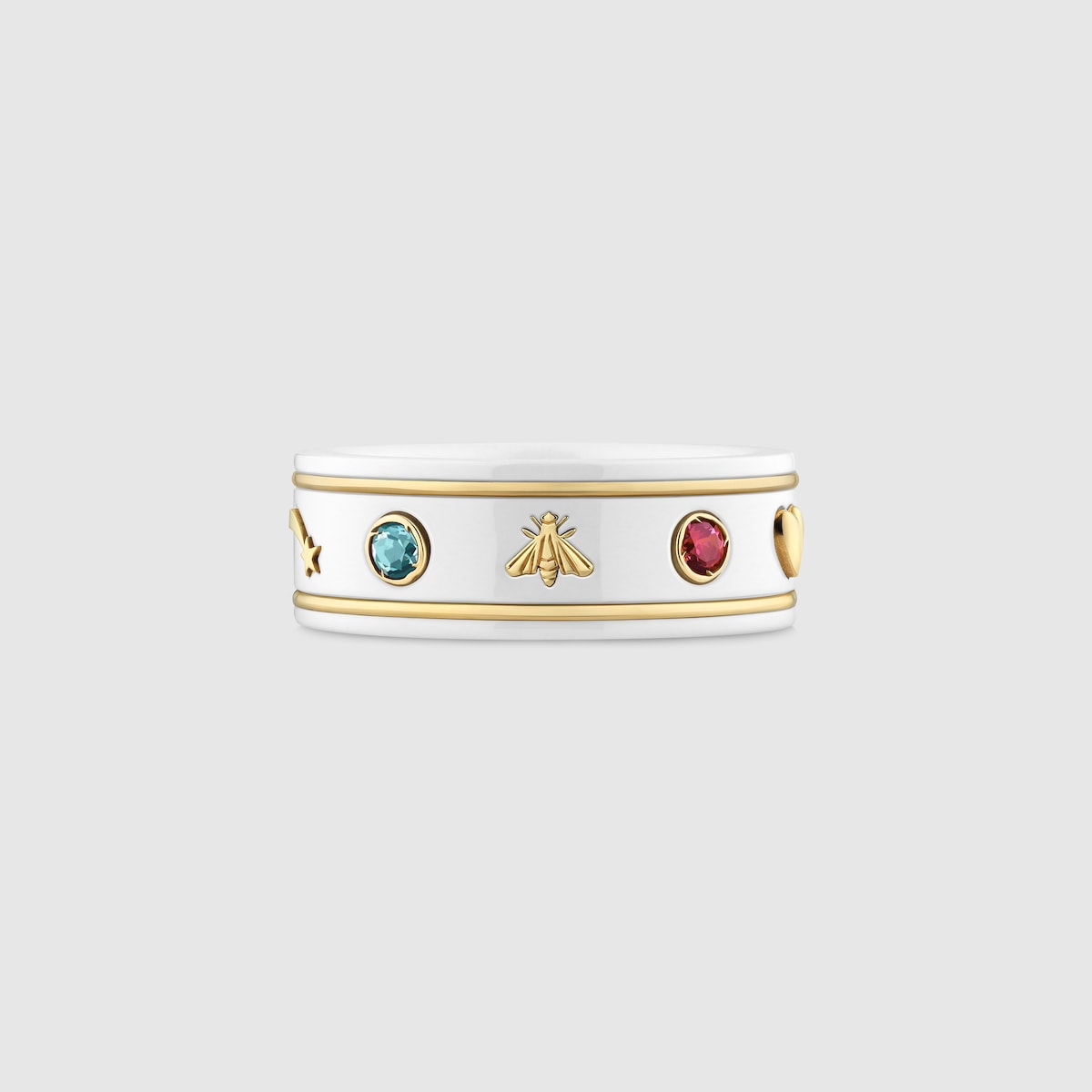 Icon ring with gemstones in 18k yellow gold/white | GUCCI® US