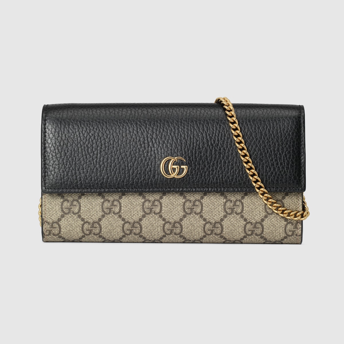 Portefeuille GG Marmont avec chaine en cuir noir et toile GG Supreme GUCCI CH