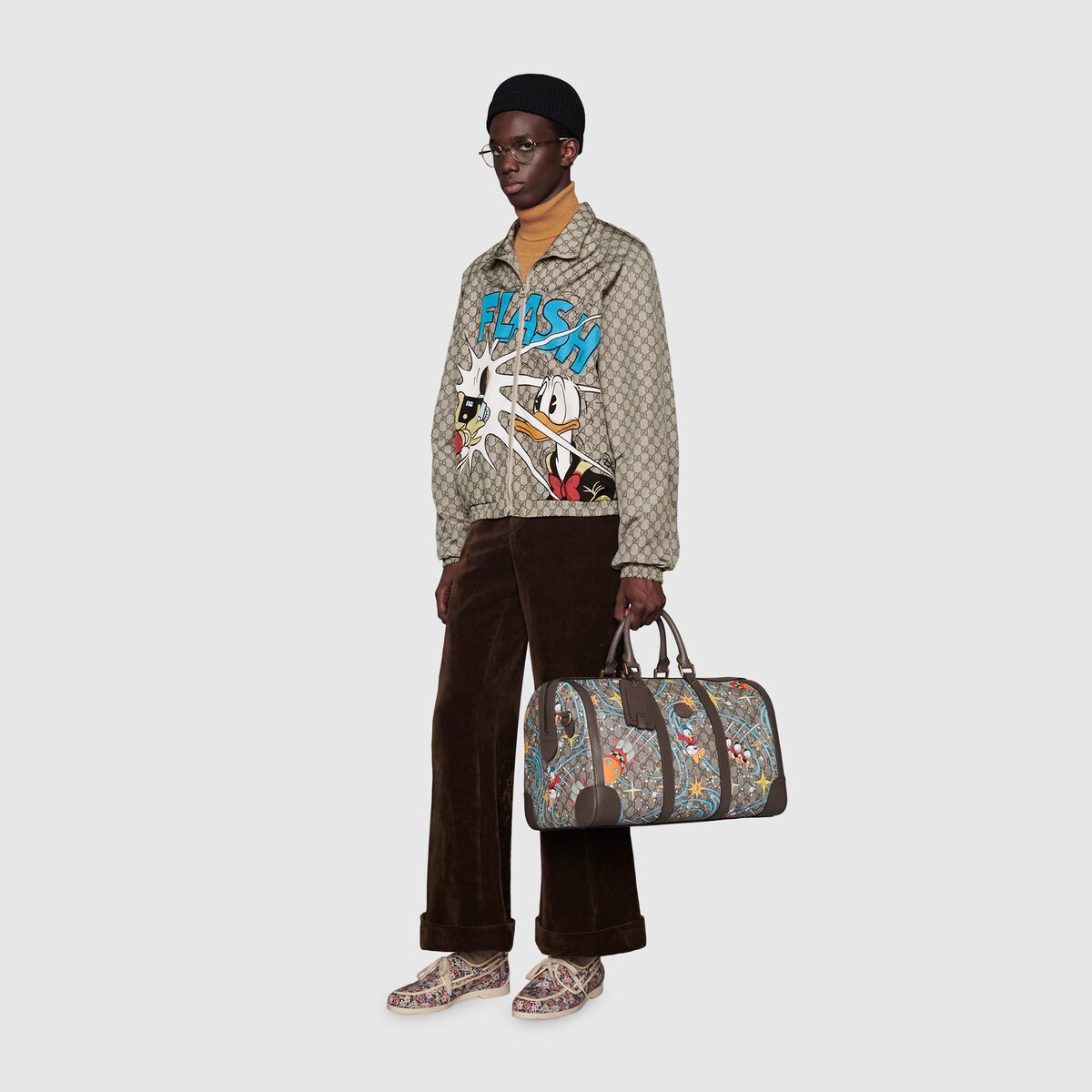 Disney x Gucci Donald Duck Duffle Bag In Beige & Ebony GG
