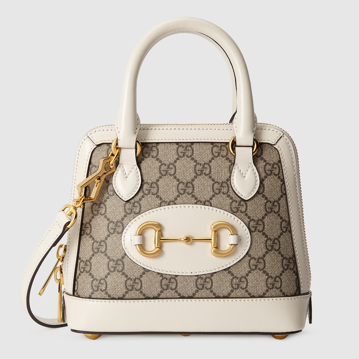Gucci Horsebit 1955 Mini Top Handle Bag In GG Supreme & White Leather