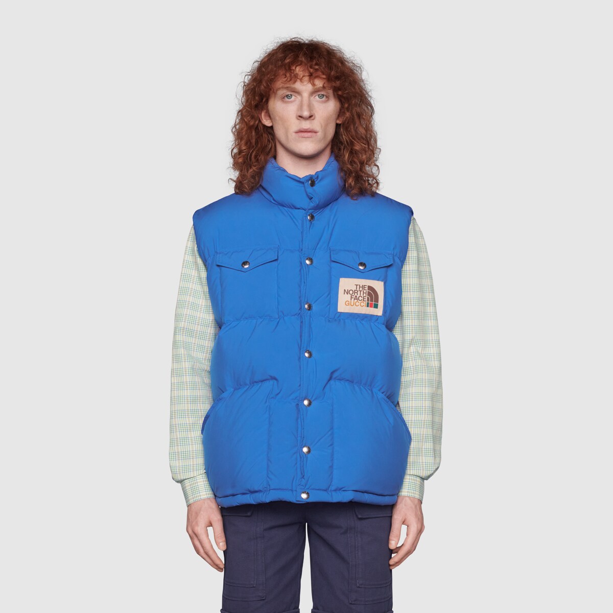 The North Face x Gucci down vest in blue | GUCCI® 香港